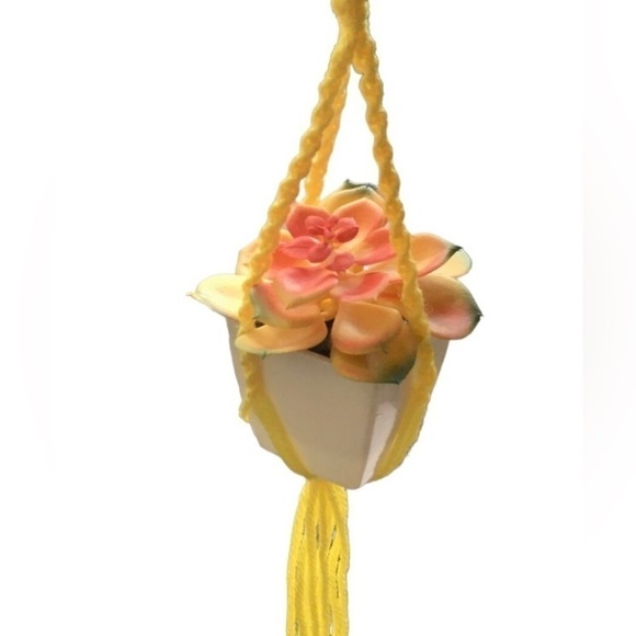 Handmade Yellow Macrame Boho Car Accessory - Picture 5 of 6